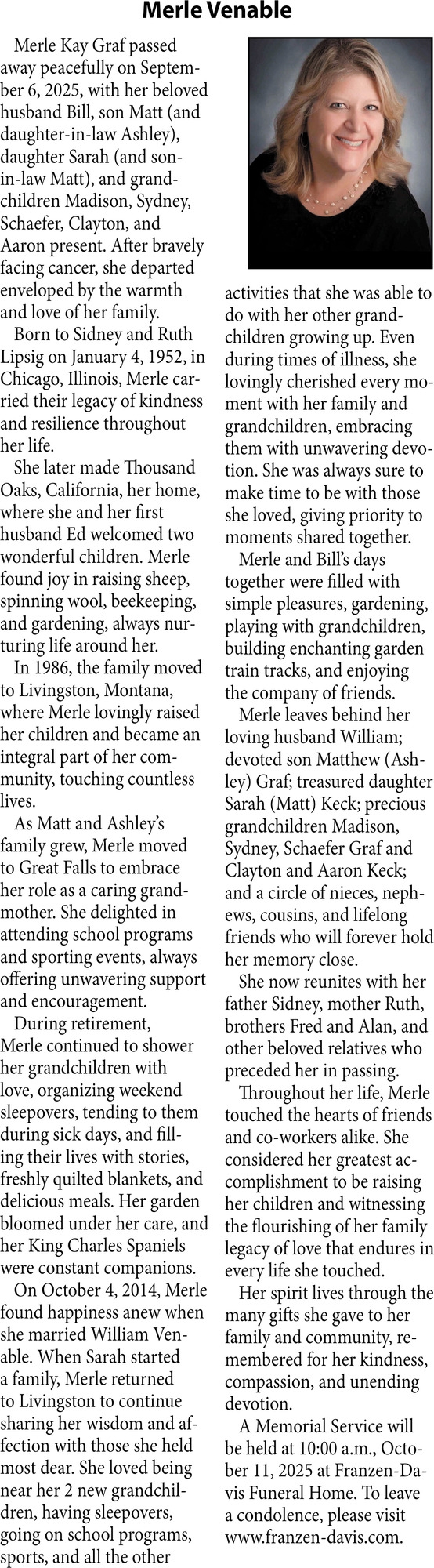 Merle Venable, Obituaries, Glendive, MT