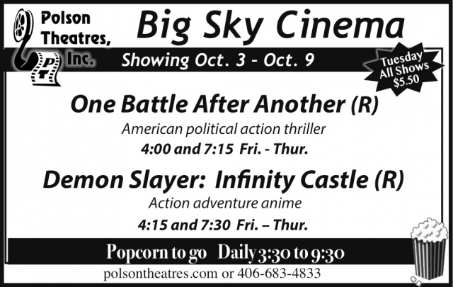 One Battle After Another (R), Polson Theatres, Inc - Big Sky Cinema, Dillon, MT