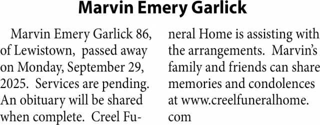 Marvin Emery Garlick, Obituaries, Glendive, MT