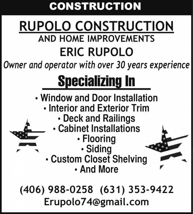 Construction, Rupolo Construction, Dillon, MT