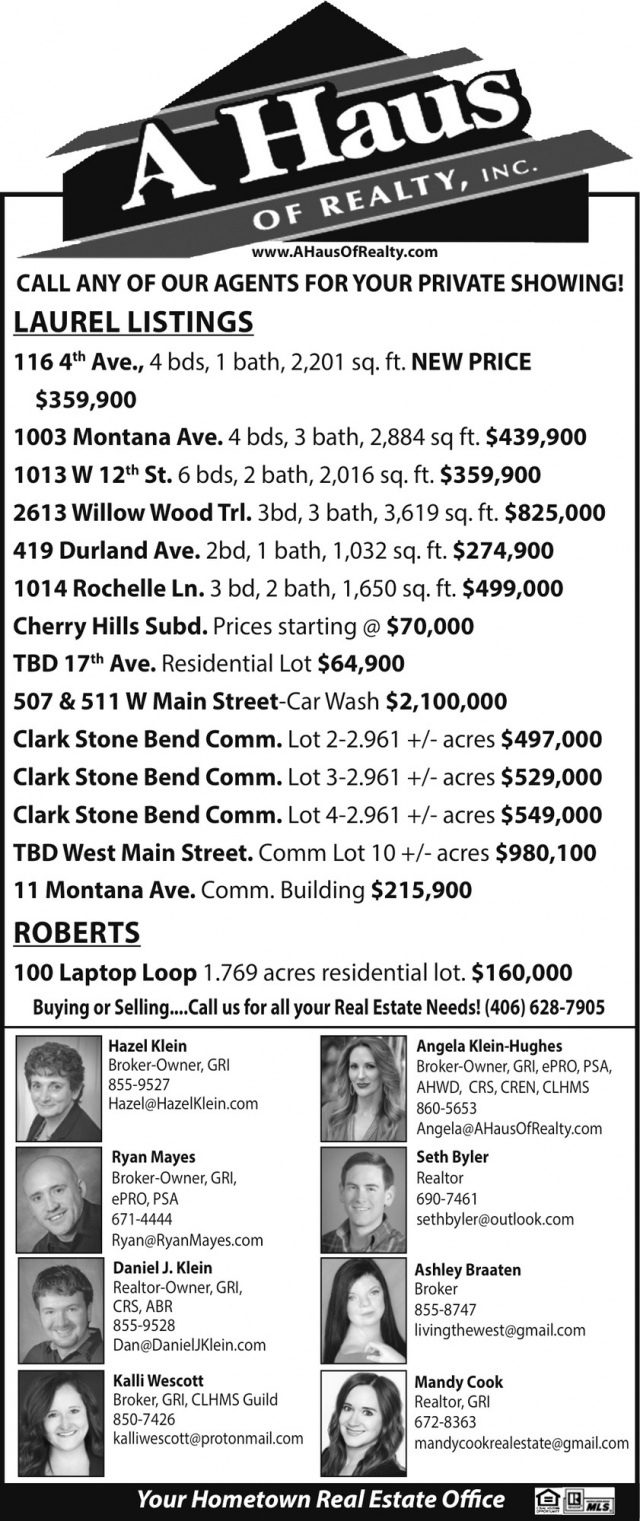 Laurel Listings, A Haus of Realty, Inc., Laurel, MT