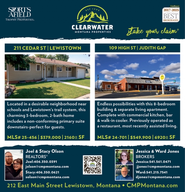 211 Cedar St / Lewistown, Clearwater Montana Properties - Joel & Stacy Olson / Jessica & Ward Jones