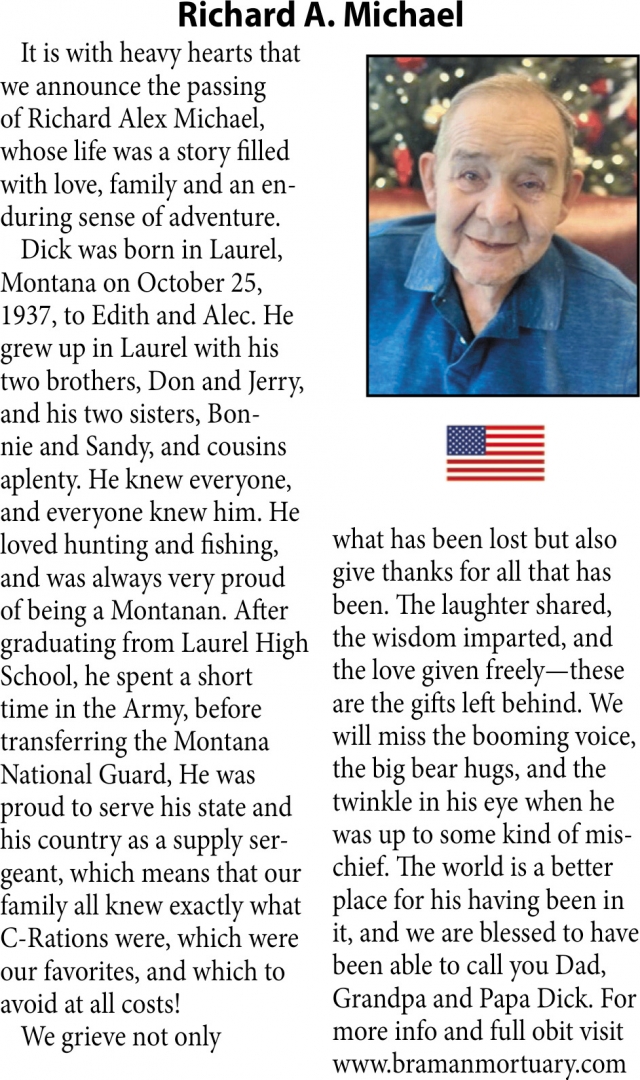 Richard A. Michael, Obituaries, Glendive, MT