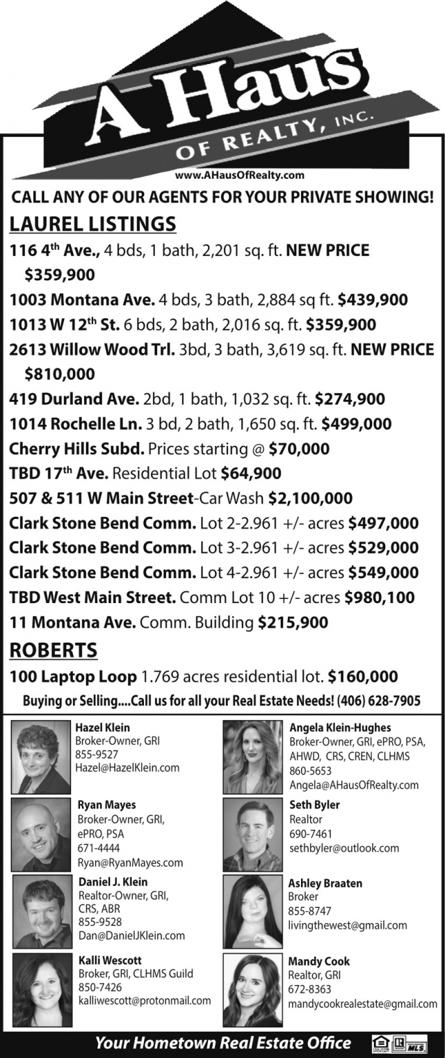 Laurel Listings, A Haus of Realty, Inc., Laurel, MT
