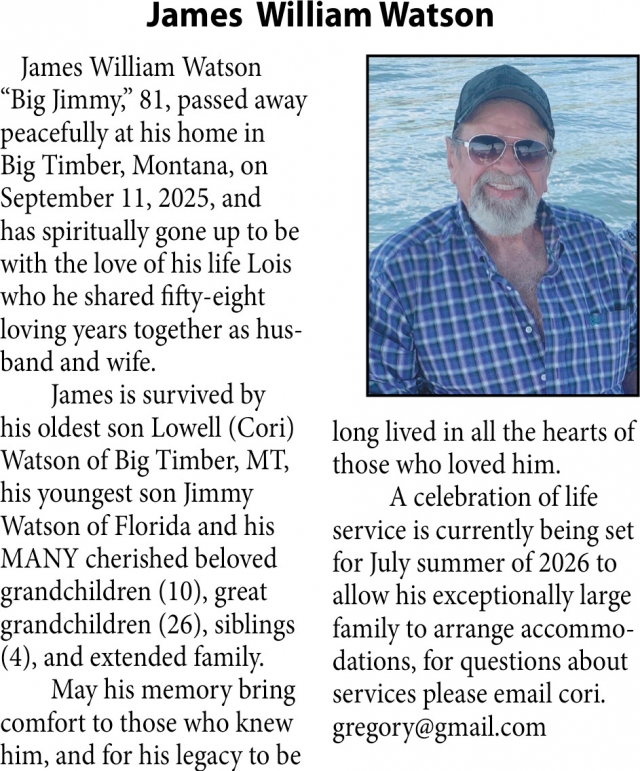 James William Watson, Obituaries, Glendive, MT