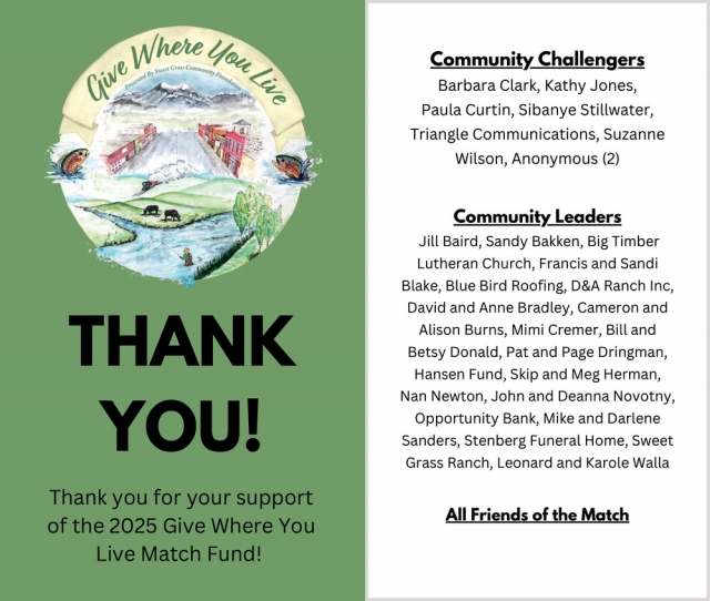 Thank You!, Sweet Grass Animal Coalition, Big Timber, MT