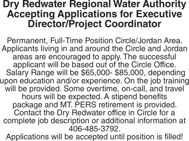 Director/Project Coordinator, Dry Redwater Regional Water Authority
