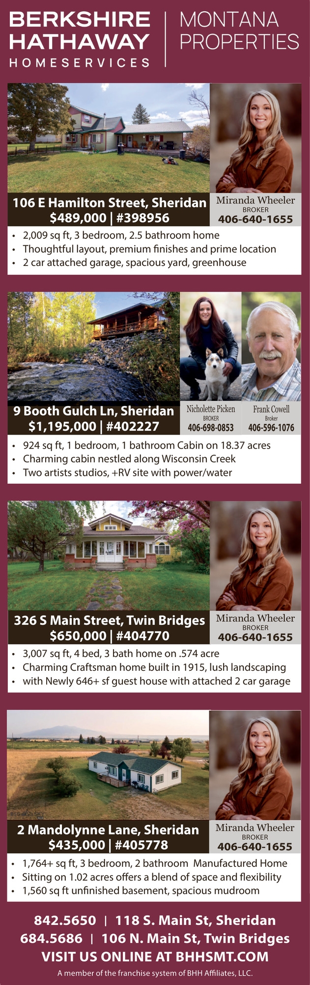 Montana Properties, Michelle Van Dyke / Nicholette Picken / Frank Cowell / Miranda Wheeler - Berkshire Hathaway HomeServices Montana Properties