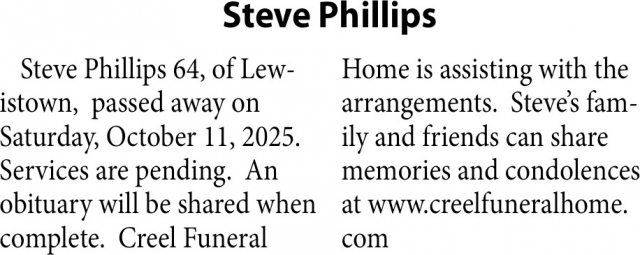 Steve Phillips, Obituaries, Glendive, MT