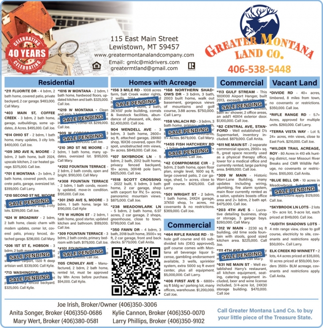 Homes with Acreage, Greater MT Land Company, Lewistown, MT