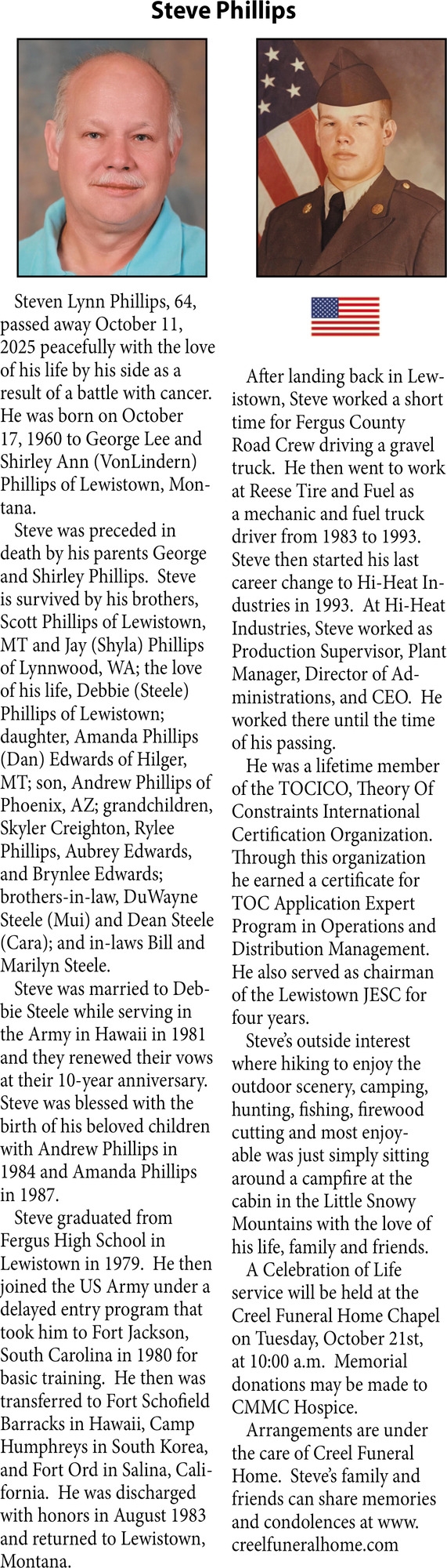 Steve Phillips, Obituaries, Glendive, MT
