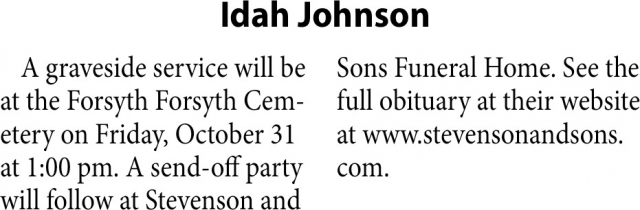 Idah Johnson, Obituaries, Glendive, MT