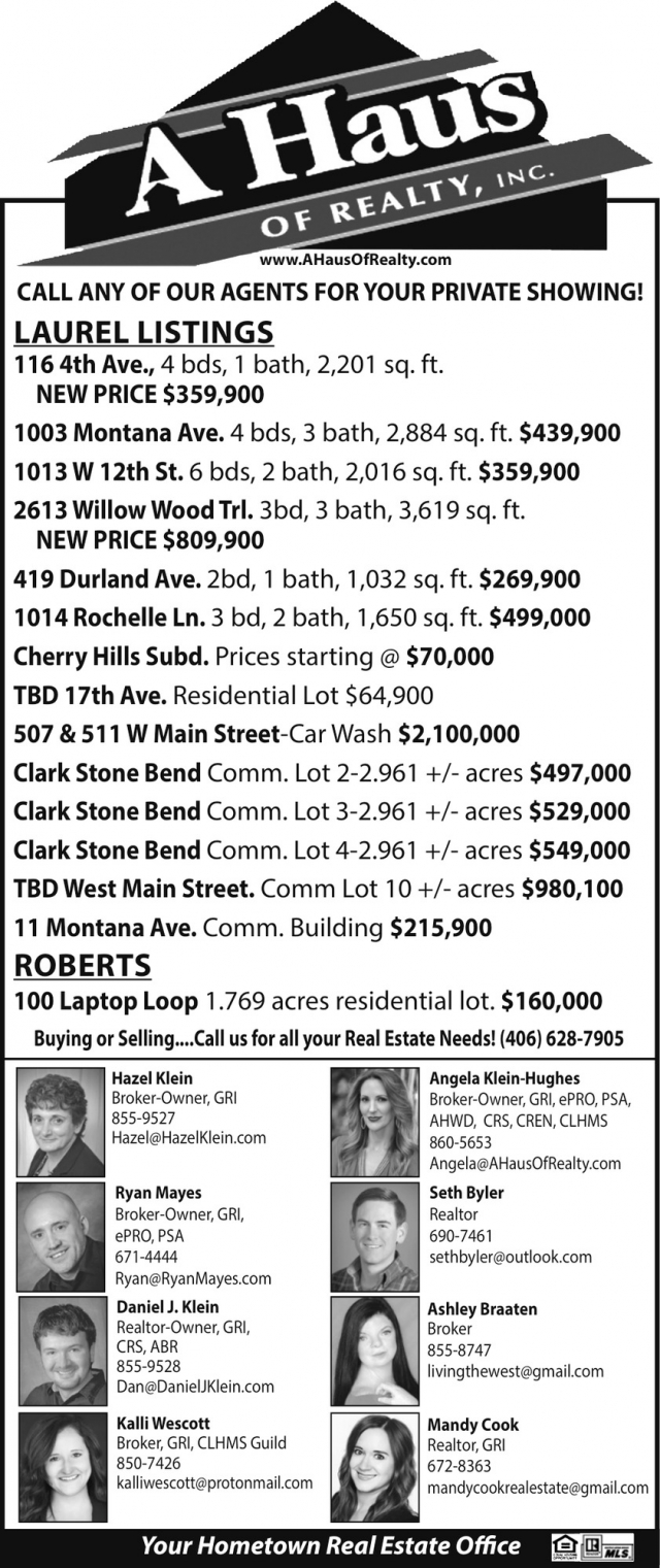 Laurel Listings, A Haus of Realty, Inc., Laurel, MT