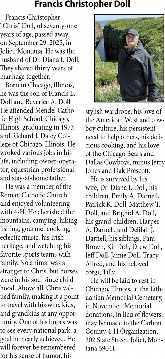 Francis Christopher Doll, Obituaries, Glendive, MT