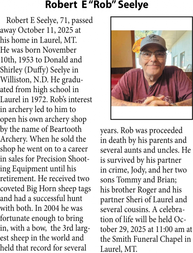 Robert E Seelye, Obituaries, Glendive, MT