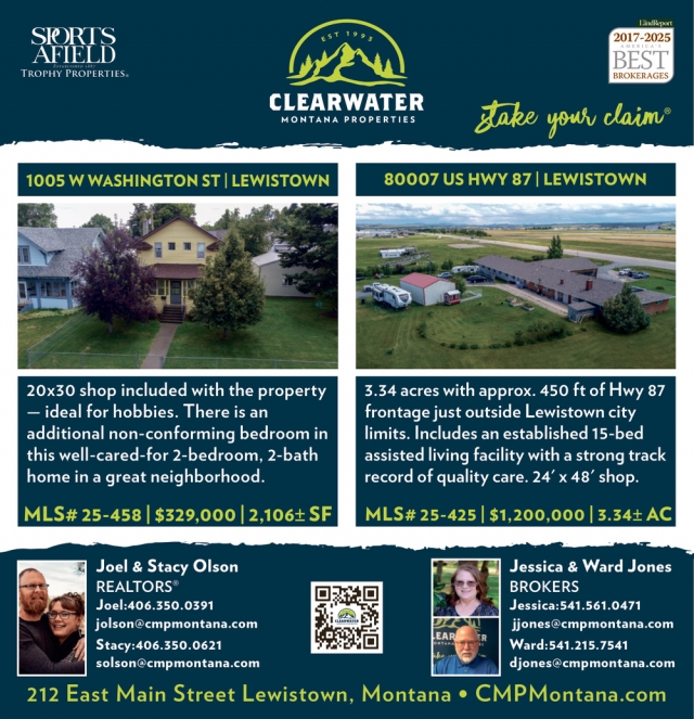 1005 W Washington St / Lewistown, Clearwater Montana Properties - Joel & Stacy Olson / Jessica & Ward Jones