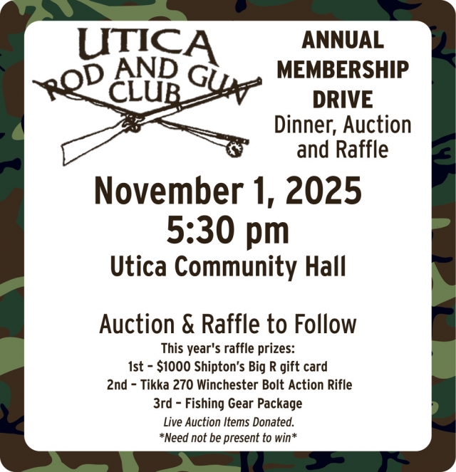 Annual Membership Drive, Utica Rod And Gun Club Annual Membership Drive (November 1, 2024), MT