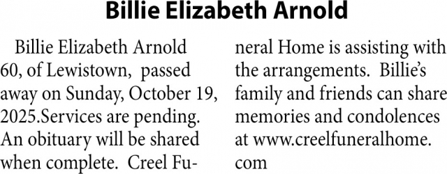 Billie Elizabeth Arnold, Obituaries, Glendive, MT