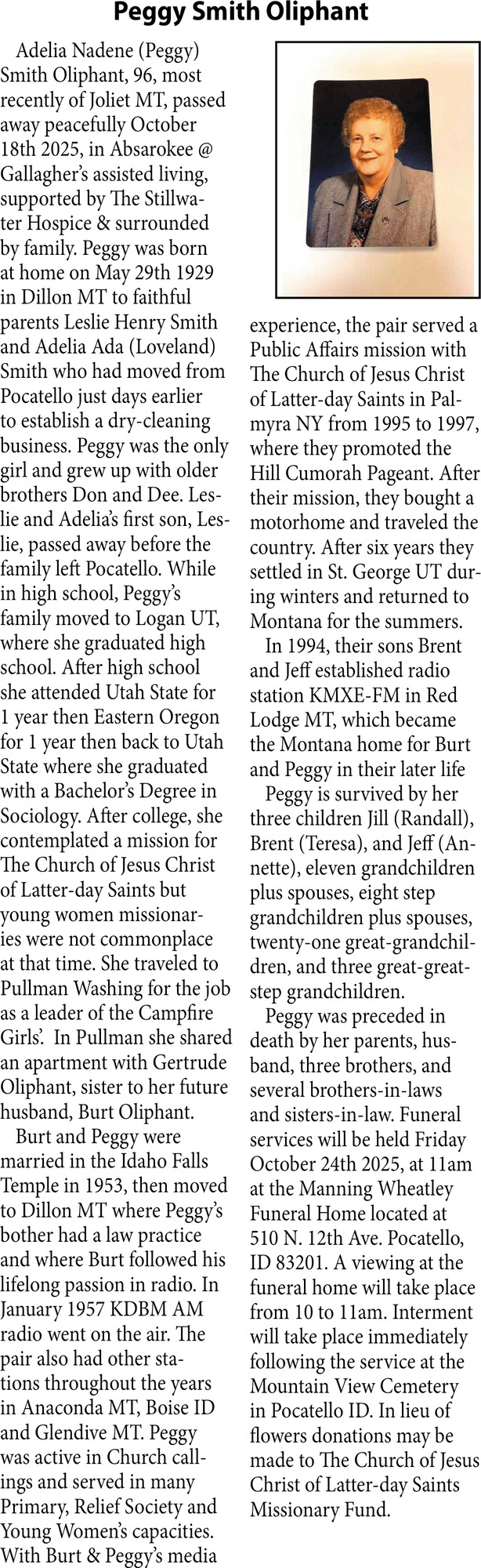 Peggy Smith Oliphant, The Family of Peggy Smith Oliphant