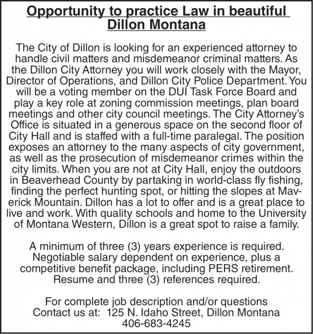 Attorney, City of Dillon, Dillon, MT