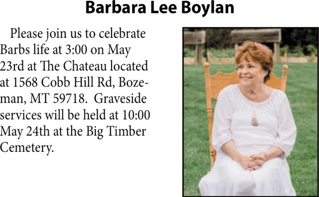 Barbara Lee Boylan, Obituaries, Glendive, MT