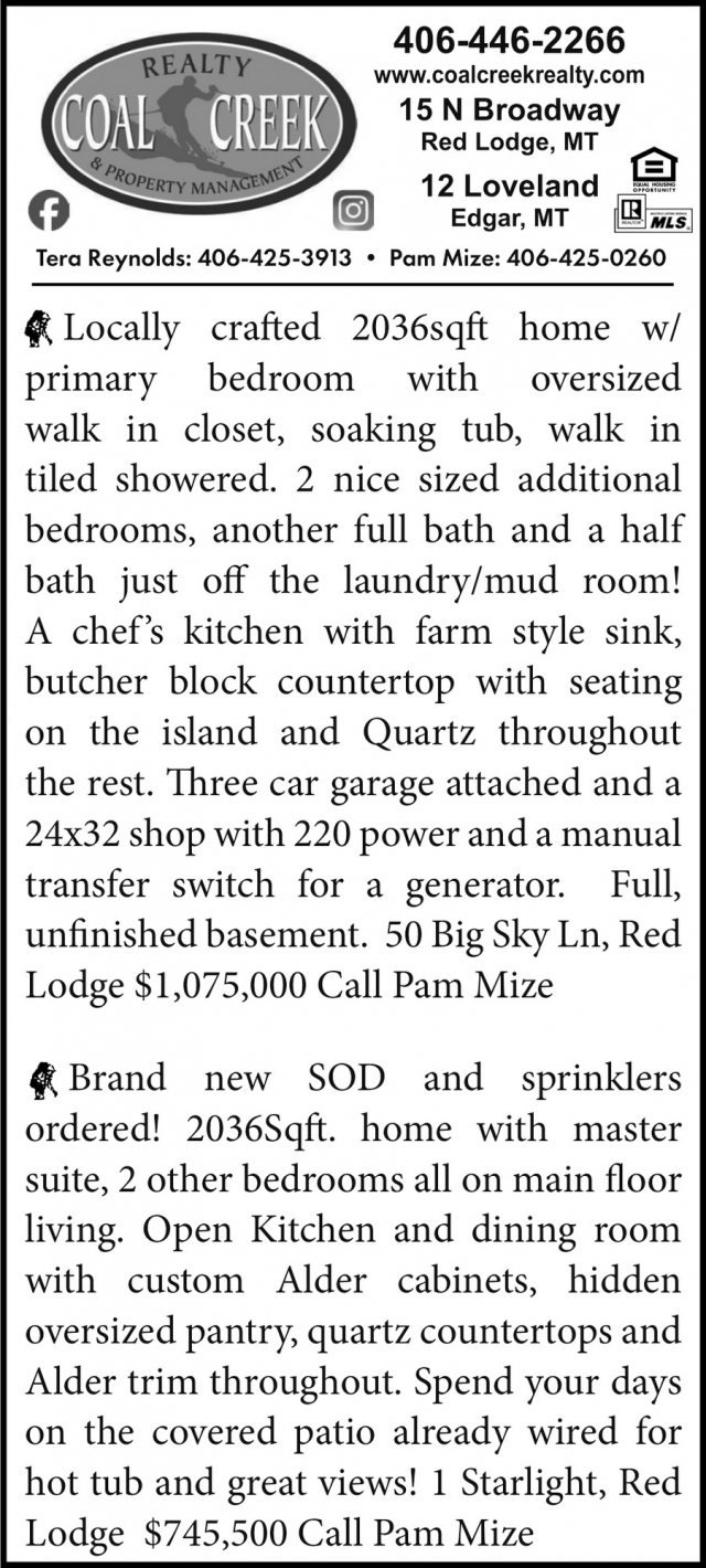 Realty & Property Management, Coal Creek Realty & Property Management, Edgar, MT