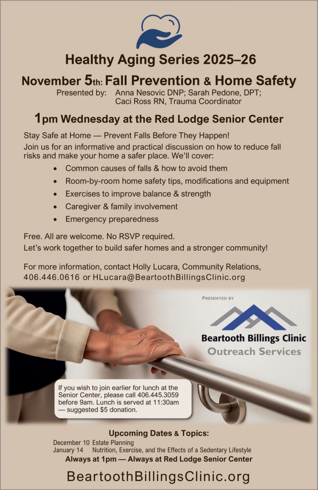 Healthy Aging Series 2025-26, Beartooth Billings Clinic, Red Lodge, MT