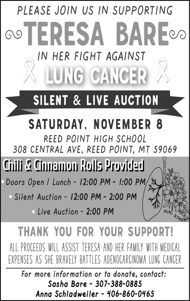 Supporting Teresa Bare In Her Fight Against Lung Cancer, Reed Point School District 9-9, Reed Point, MT