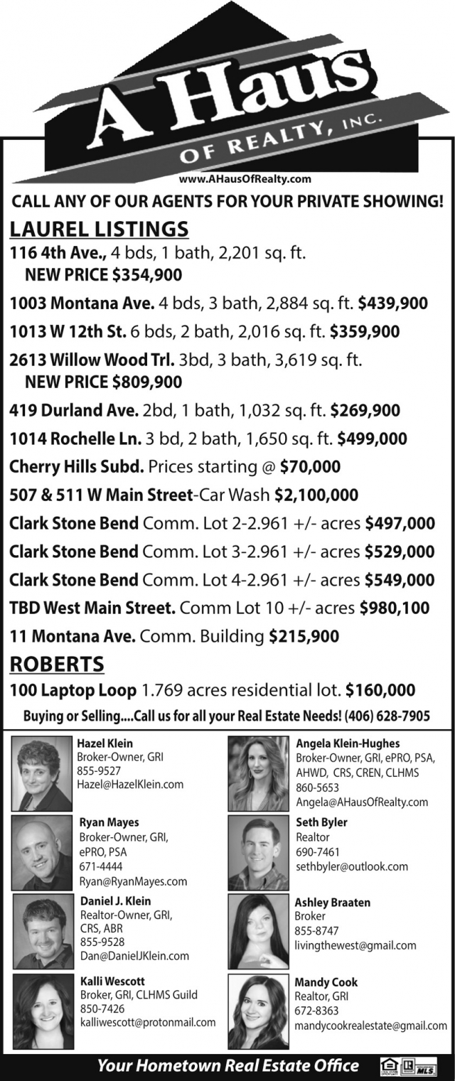 Laurel Listings, A Haus of Realty, Inc., Laurel, MT