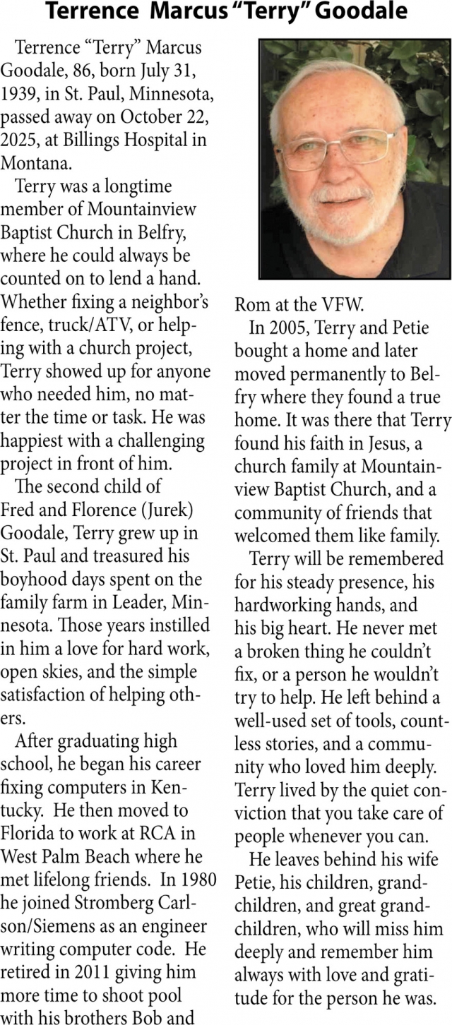 Terrence Marcus "Terry" Goodale, The Family of Terrence Marcus "Terry" Goodale