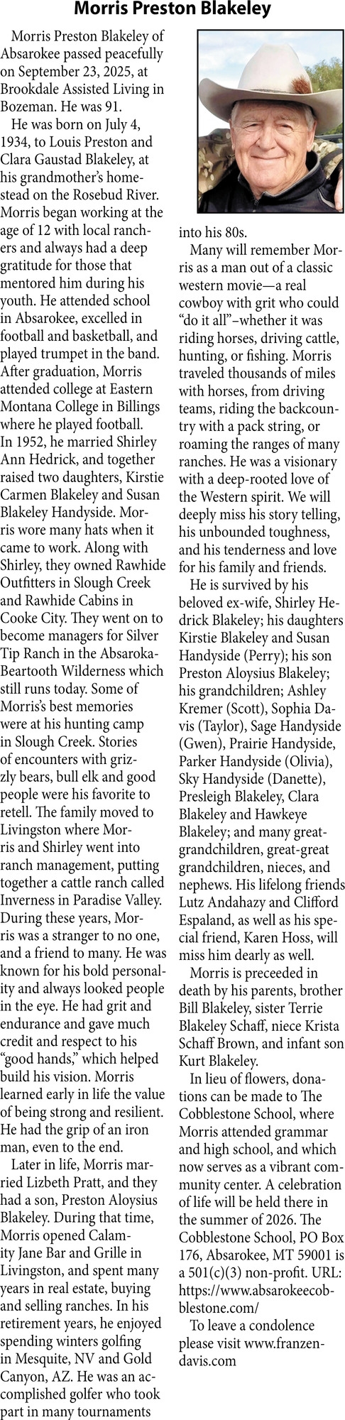 Morris Preston Blakeley, The Family of Morris Preston Blakeley