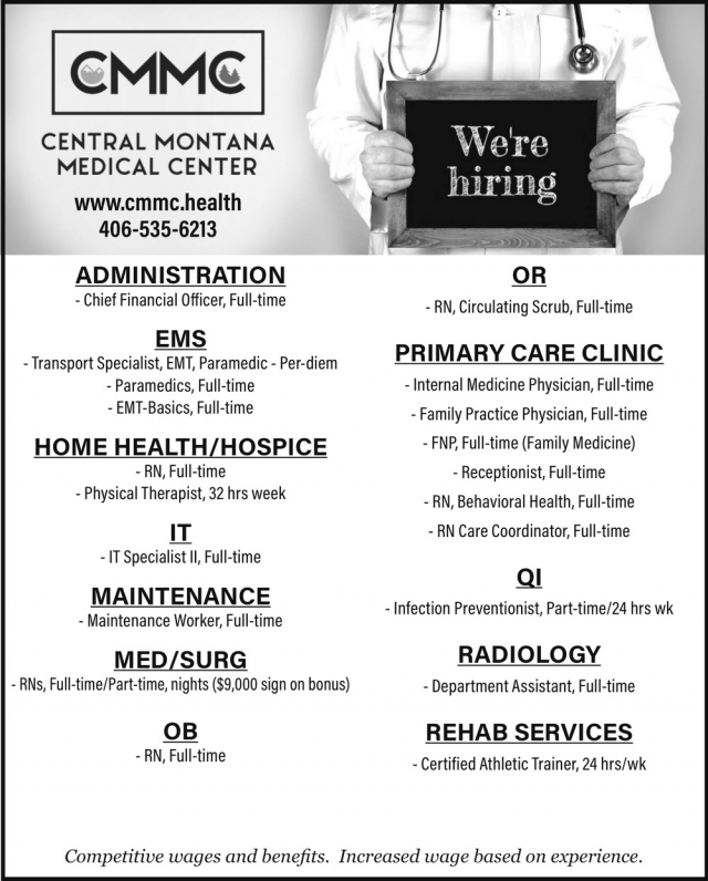We're Hiring, Central Montana Medical Center, Lewistown, MT