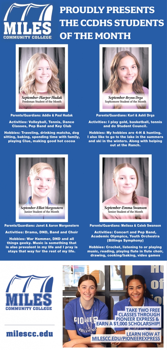The CCDHS Students of the Month, Miles Community College, Miles City, MT