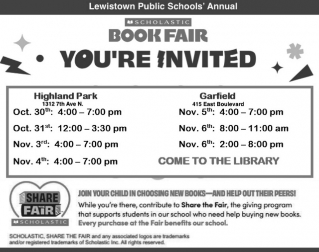 Book Fair You're Invited, Lewistown Public Schools, Lewistown, MT
