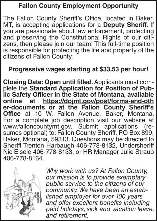 Deputy Sheriff, Fallon County, Baker, MT