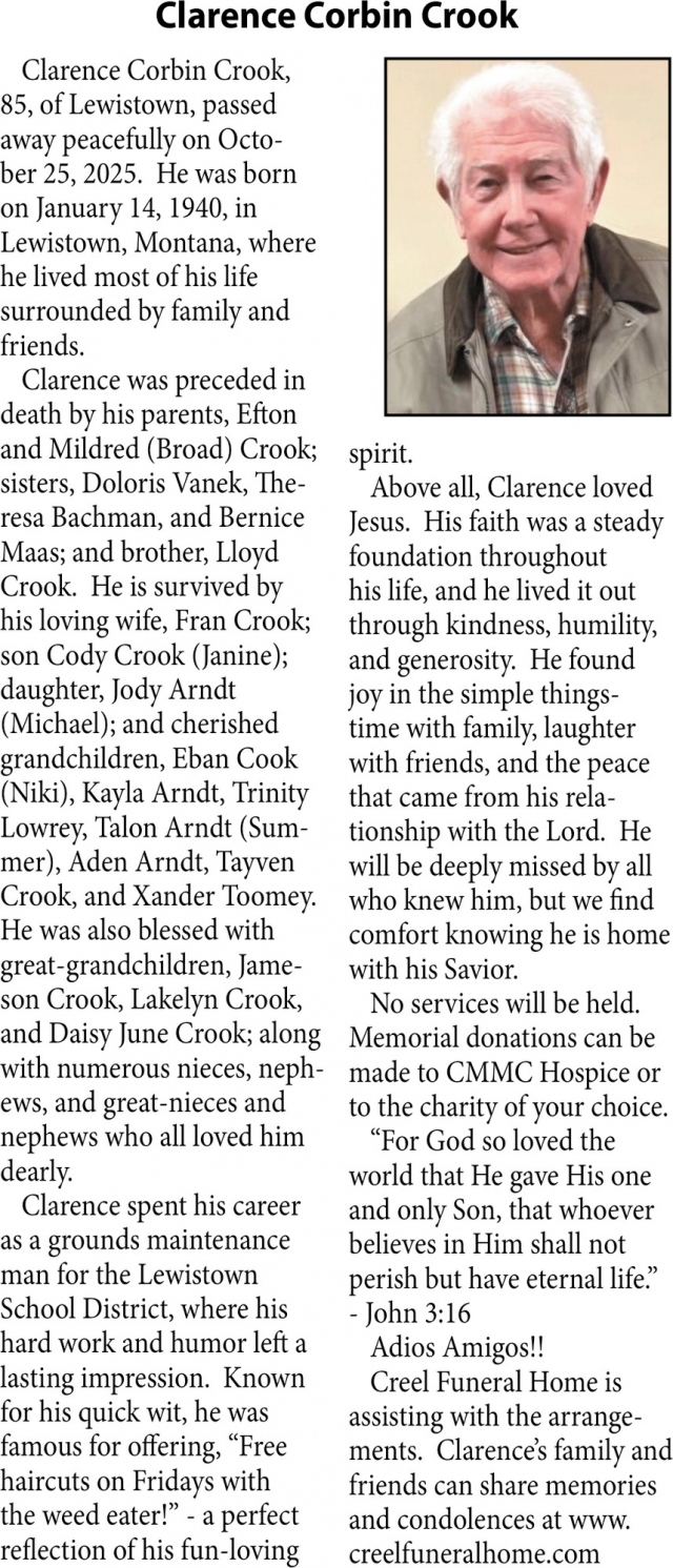 Clarence Corbin Crook, The Family of Clarence Corbin Crook
