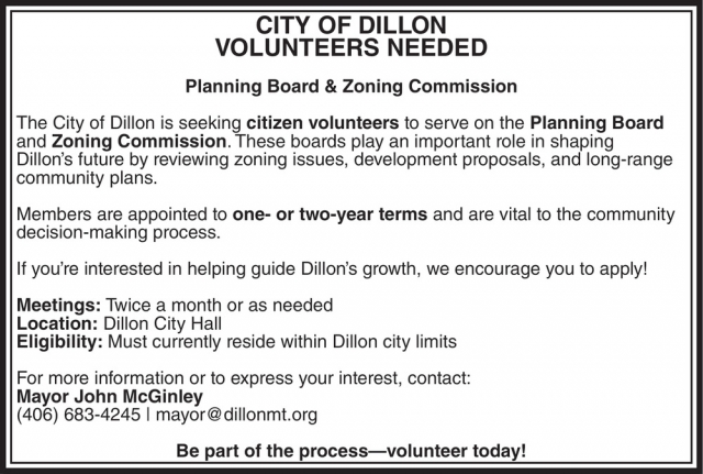 Volunteers Needed, City of Dillon, Dillon, MT