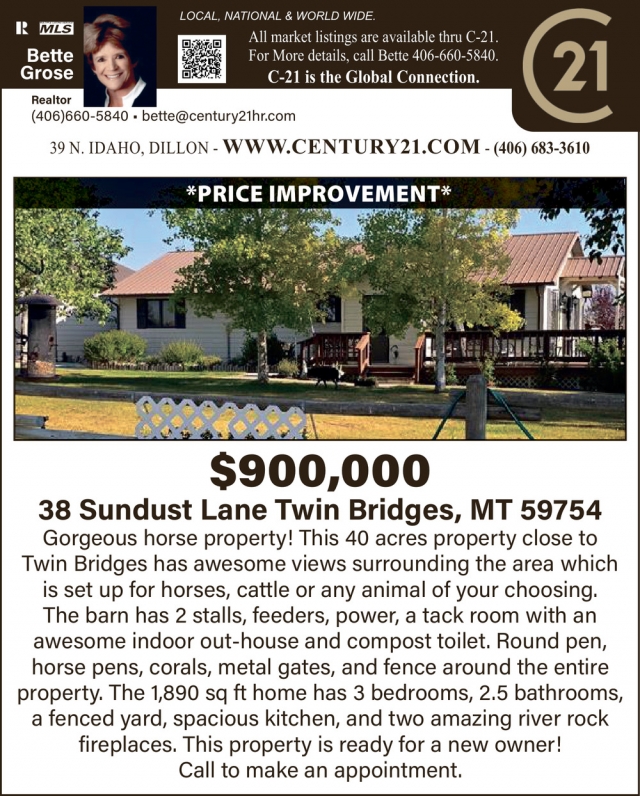 Price Improvement, Bette Grose - Century 21, Dillon, MT