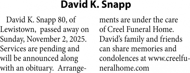 David K. Snapp, Obituaries, Glendive, MT