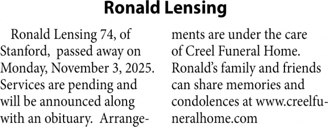 Ronald Lensing, Obituaries, Glendive, MT