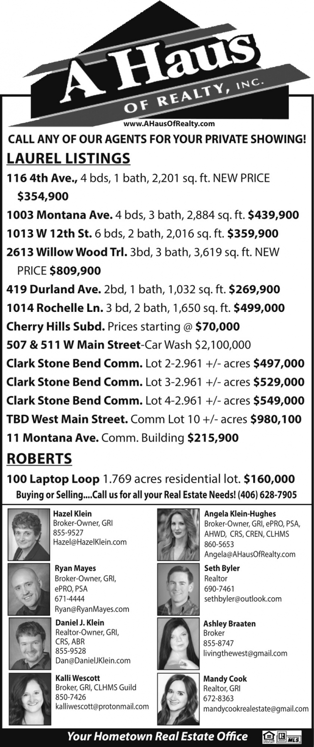 Laurel Listings, A Haus of Realty, Inc., Laurel, MT
