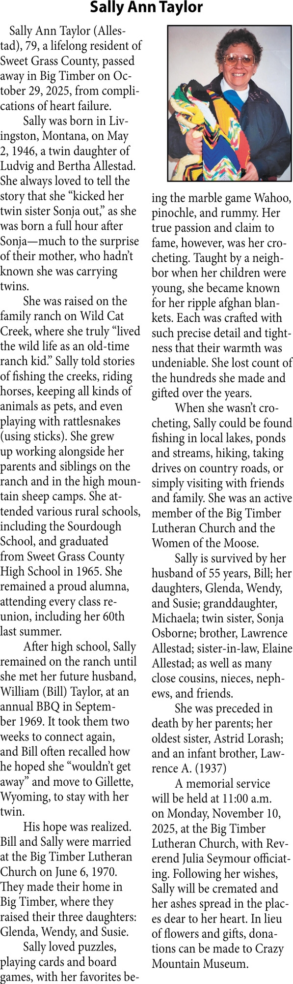 Sally Ann Taylor, Obituaries, Glendive, MT