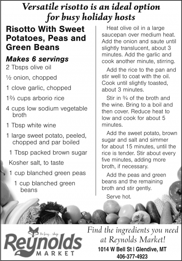 Risotto with Sweet Potatoes, Reynolds Market, Sidney, MT