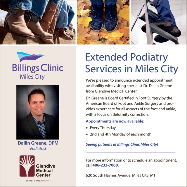Extended Podiatry Services, Billings Clinic Miles City, Miles City, MT