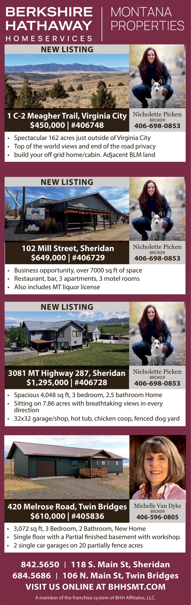 New Listing, Michelle Van Dyke / Nicholette Picken - Berkshire Hathaway HomeServices Montana Properties