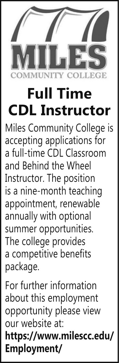 CDL Instructor, Miles Community College, Miles City, MT