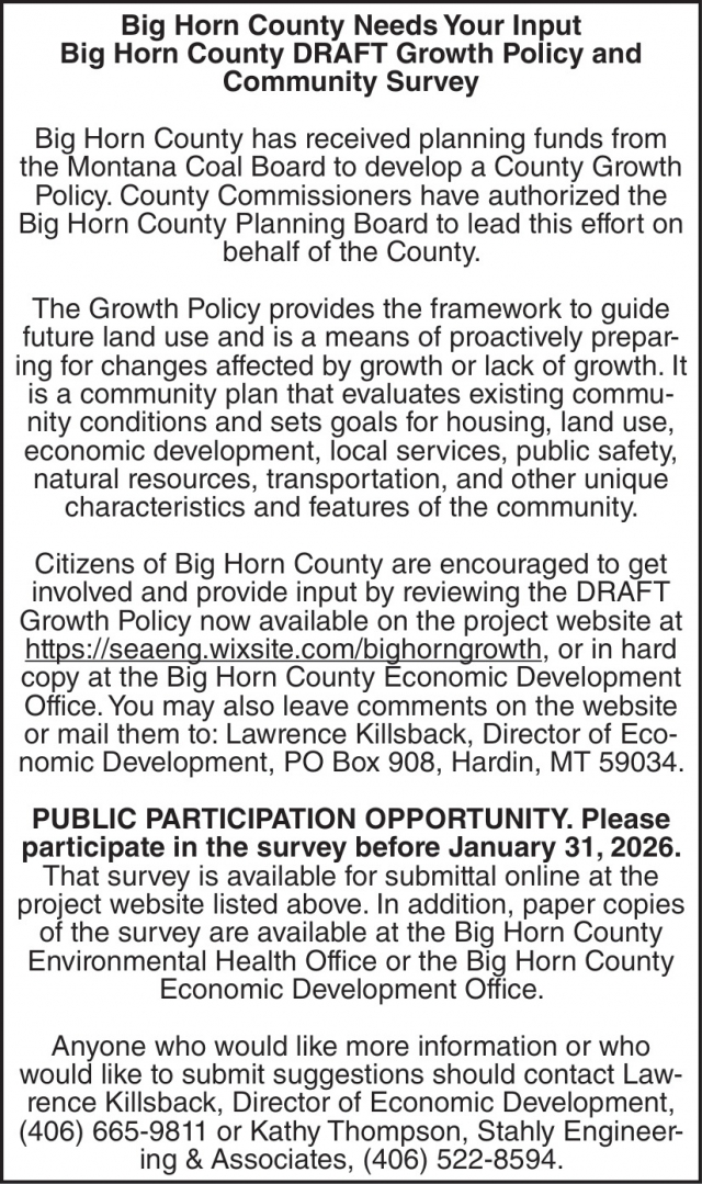 Notice, Big Horn County, Hardin, MT