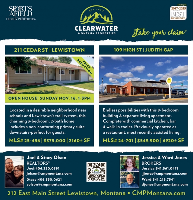 211 Cedar St / Lewistown, Clearwater Montana Properties - Joel & Stacy Olson / Jessica & Ward Jones