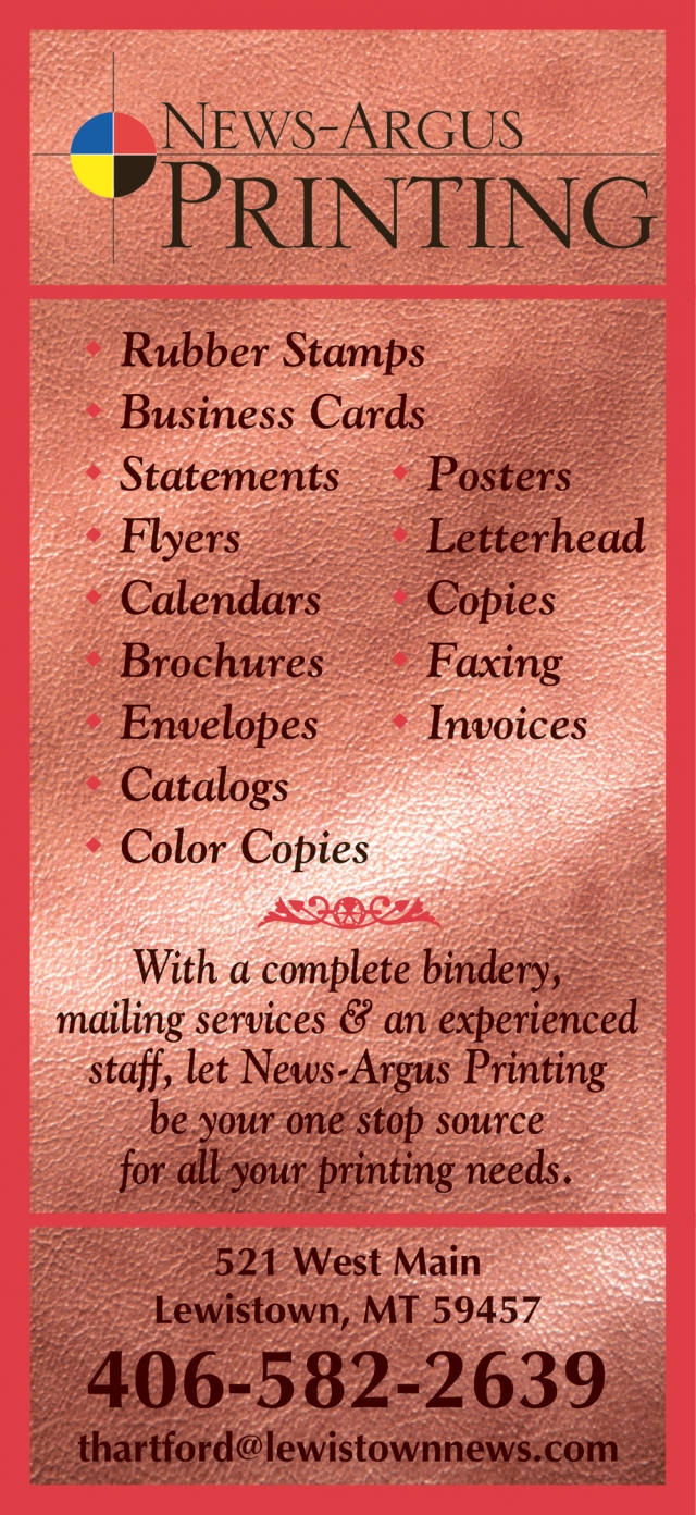 Rubber Stamps, News-Argus Printing, Lewistown, MT