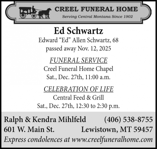 Funeral Service, Creel Funeral Home, Lewistown, MT